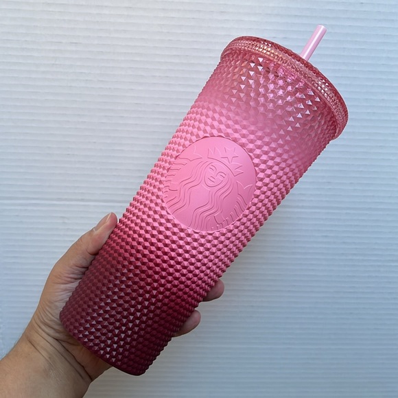 NWT Starbucks Holiday 2022 Pink Blush ‘Waxberry’ Ombre Bling Studded Tumbler - Picture 4 of 9